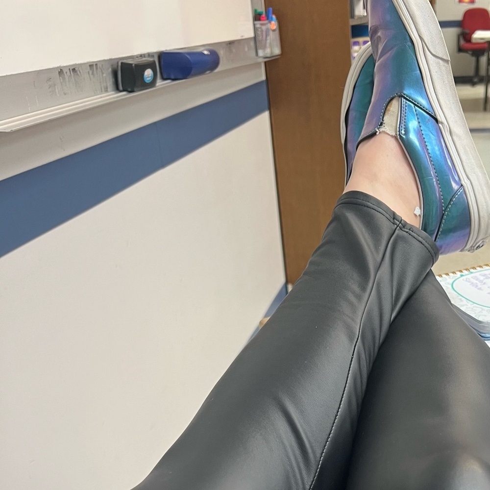 Vans Off The Wall Pearlescent Metallic Blue Classic Slip On Shoes Women Size 8